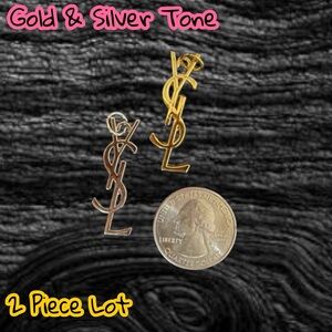 Lot of 2 Gold/Silver Tone YSL Zipper Pull Button Charm Pendants